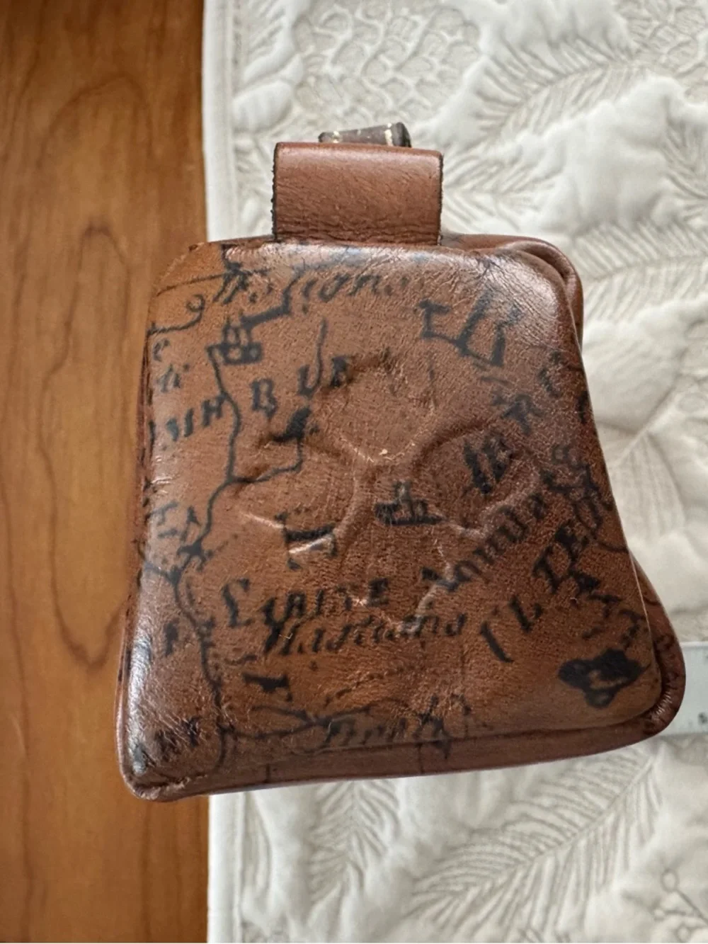 Patricia Nash Brown Leather Travel Toiletry Pouch with Map Print - Picture 7 of 9